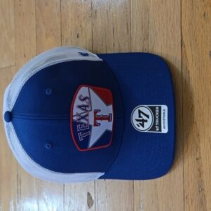 NWT '47 Brand Men's Trucker Texas Rangers MLB Hat Cap Blue Logo Snapback.